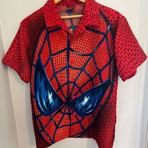 Spiderman Marvel Y2K Vintage Red Button Down Shirt Web Pattern L